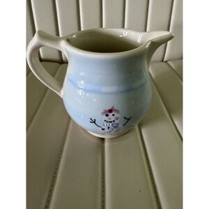 Hartstone Pottery SNOW PEOPLE 32oz Small Pitcher Snowman Blue Christmas Vtg 1990